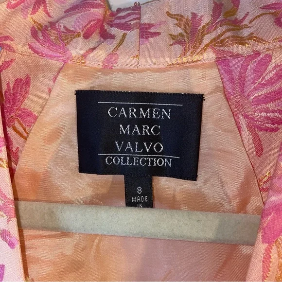 Carmen Marc Valvo Pink Orange Beaded Floral Wrap Blouse Top 8 - Picture 6 of 8